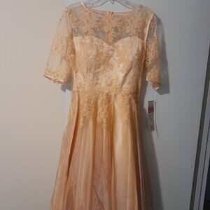Gold Satin & Lace Cocktail Dress